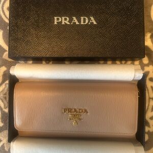 Prada Women's Tan Leather Wallet with chain